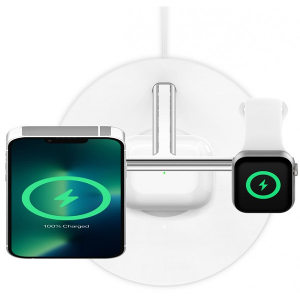 Фото - Бездротовий зарядний пристрій Belkin MagSafe 3in1 Wireless Charger White (WIZ017VFWH)