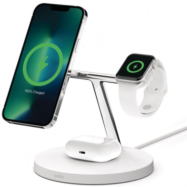 Фото - Бездротовий зарядний пристрій Belkin MagSafe 3in1 Wireless Charger White (WIZ017VFWH)