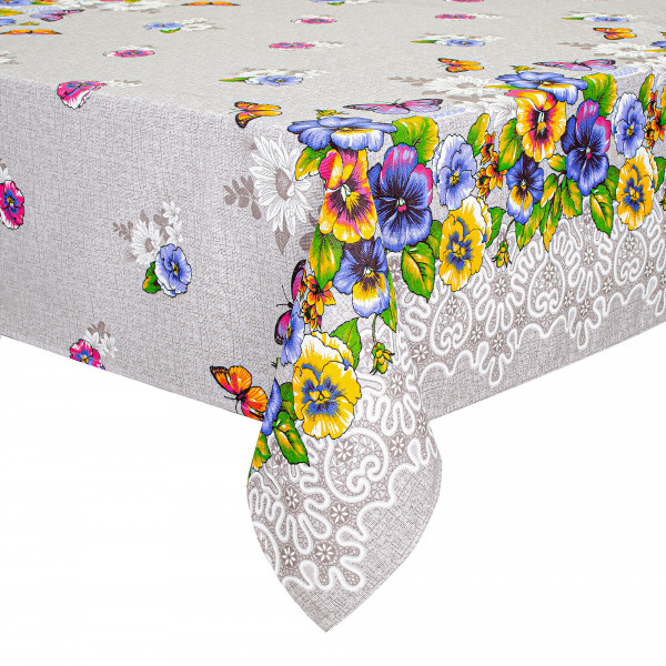 Фото - Скатертина прямокутна Home Line Рогожка фіалкові метелики 150х180 (130524)