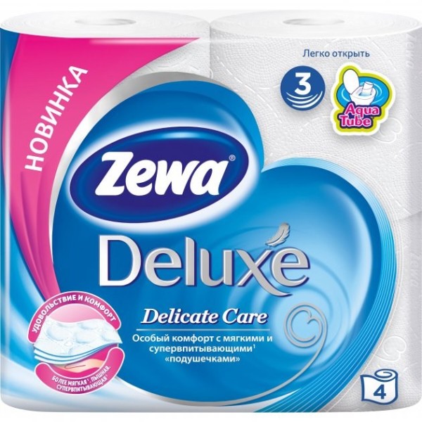 Фото - Туалетная бумага Zewa Deluxe белая трехслойная 4 рулона (7322540313369)