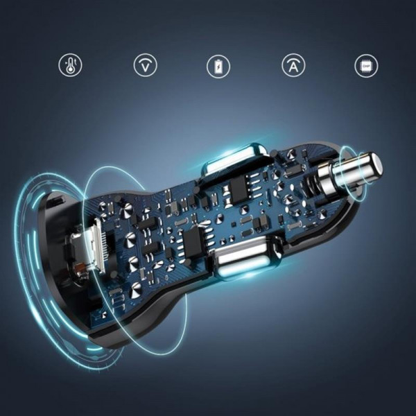 Фото - Автомобільний зарядний пристрій Choetech 1USB Type C 1USB 38W PD3.0 QC3.0 Black (TC0005)