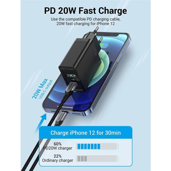 Фото - Мережевий зарядний пристрій Vention USB Type C + QC4.0 Black (FBBB0-EU)
