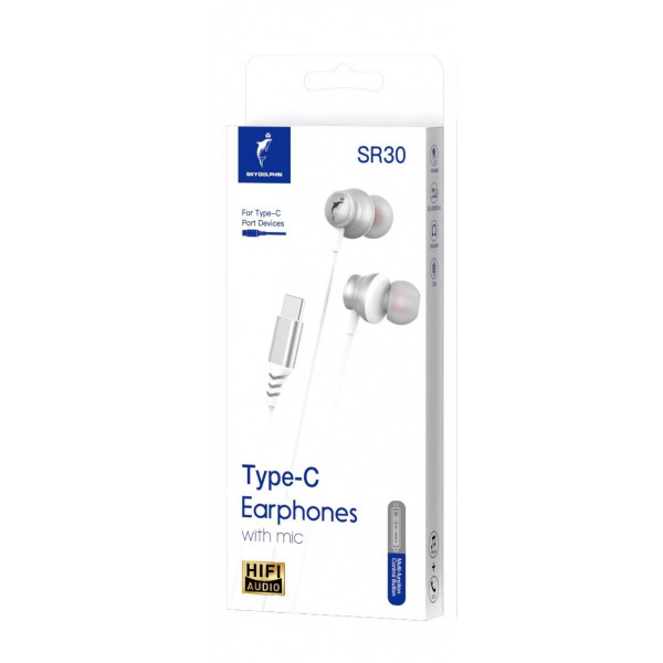 Фото - Навушники вкладиші дротові SkyDolphin SR30 with mic for Type-C DAC White (HF-000486)