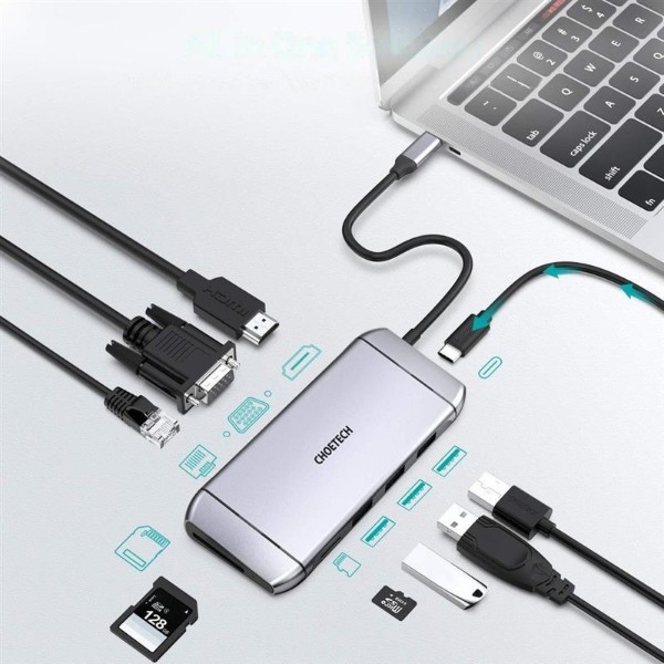 Фото - Хаб USB Choetech USB-C 9-в-1 (HUB-M15-GY)