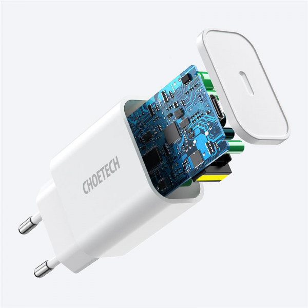 Фото - Мережевий зарядний пристрій Choetech 1USBх3A Type-C PD20W Charger White (Q5004-V5)