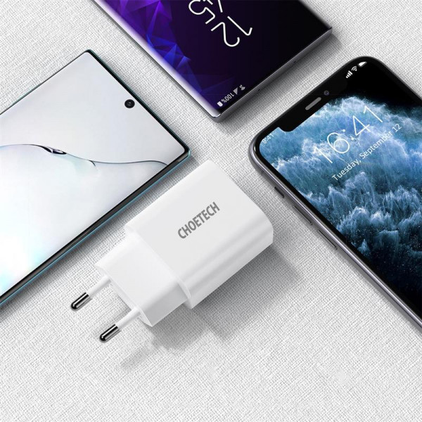 Фото - Мережевий зарядний пристрій Choetech 1USBх3A Type-C PD20W Charger White (Q5004-V5)