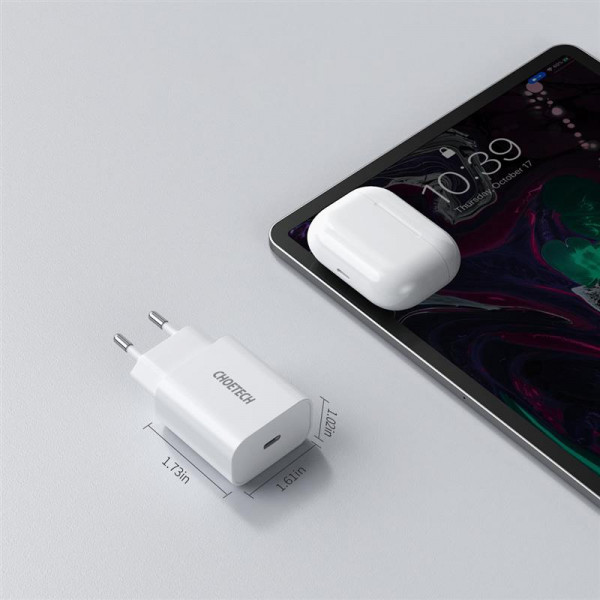 Фото - Мережевий зарядний пристрій Choetech 1USBх3A Type-C PD20W Charger White (Q5004-V5)