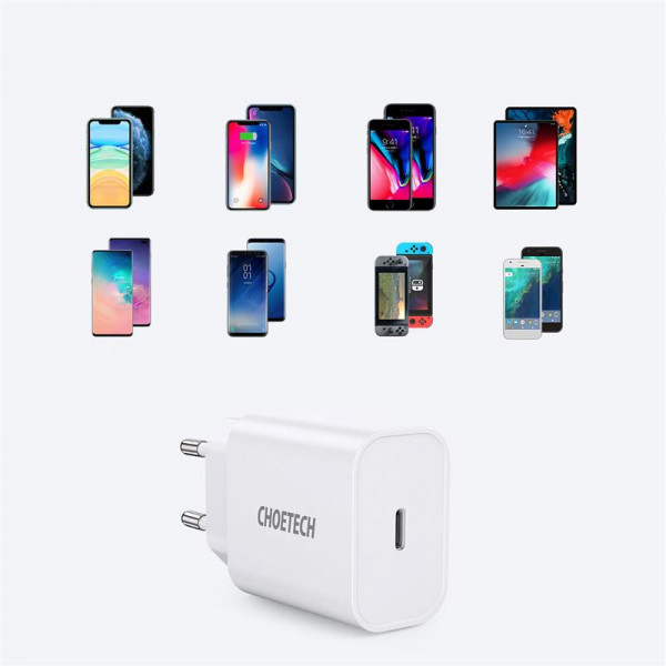 Фото - Мережевий зарядний пристрій Choetech 1USBх3A Type-C PD20W Charger White (Q5004-V5)