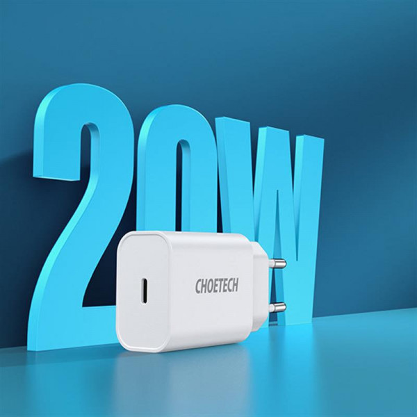 Фото - Мережевий зарядний пристрій Choetech 1USBх3A Type-C PD20W Charger White (Q5004-V5)