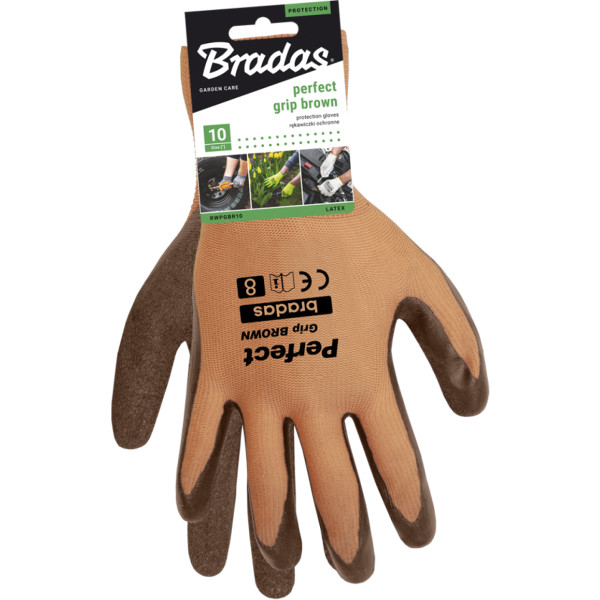 Фото - Рукавички садові BRADAS Perfect Grip Brown з латексним покриттям, розмір 10, 12 пар Коричневі (RWPGBR10)