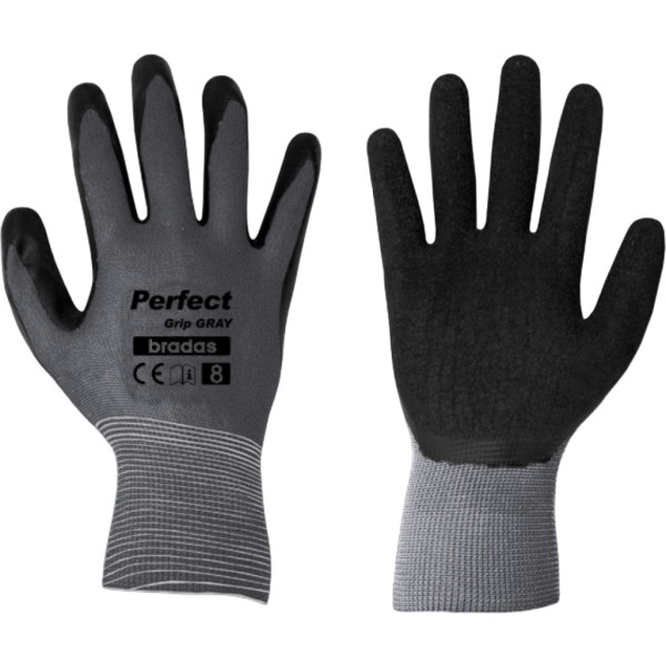 Фото - Рукавички садові BRADAS Perfect Grip Grey з латексним покриттям, розмір 9, 12 пар Сірі (RWPGGY9)