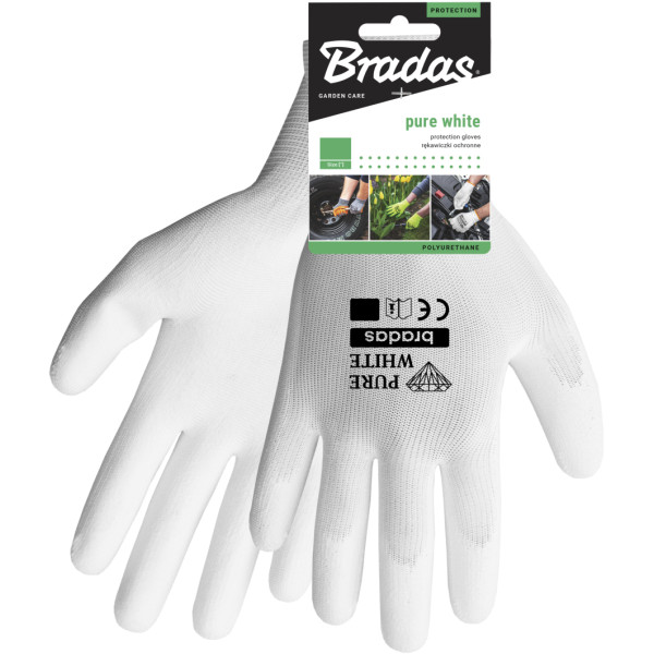Фото - Рукавички садові BRADAS Pure White з ПУ-покриттям розмір 10 12 пар Білі (RWPWH10)