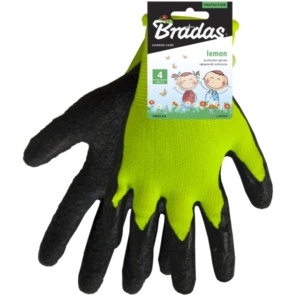 Фото - Рукавички садові BRADAS Lemon латексні, розмір 4, 12 пар Салатові з чорним (RWDLE4)