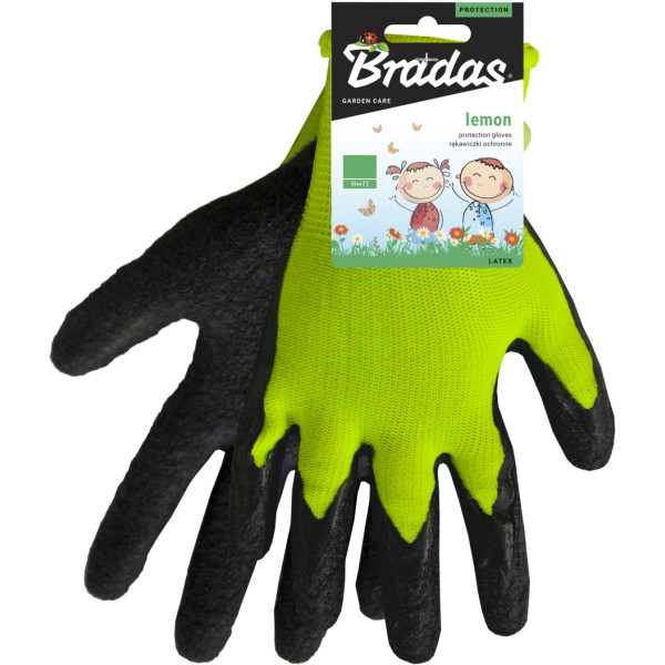 Фото - Рукавички садові BRADAS Lemon латексні, розмір 5, 12 пар Салатові з чорним (RWDLE5)