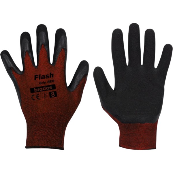 Фото - Перчатки садовые BRADAS Flash Grip Red с латексным покрытием, размер 8, 12 пар Красные (RWFGRD8)