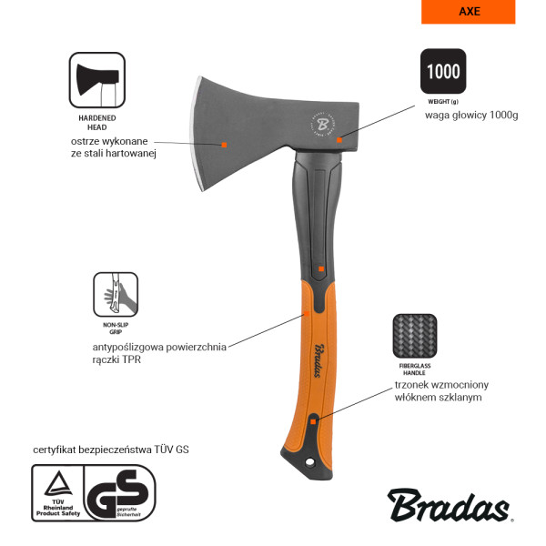 Фото - Сокира BRADAS FIBERGLASS 1100 г (KT-SF1100)