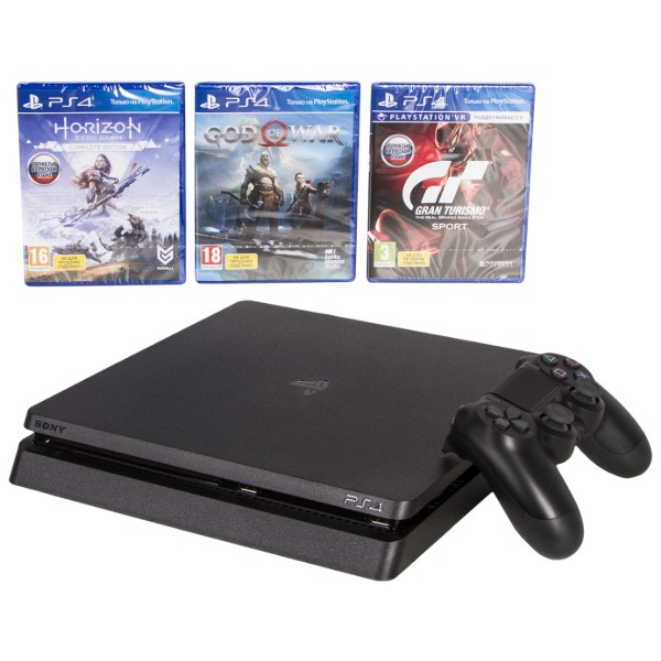 Фото - Игровая приставка PlayStation 4 1ТВ (Horizon Zero Dawn (Complete Edition) & God of War & Gran Turismo Sport & PS Plus)