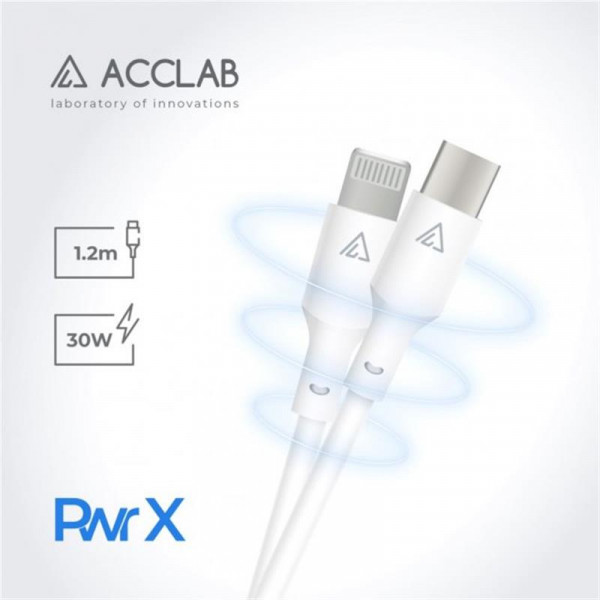Фото - Кабель синхронізації даних ACCLAB PwrX USB Type-C-Lightning 1.2m 30W White (1283126559556)