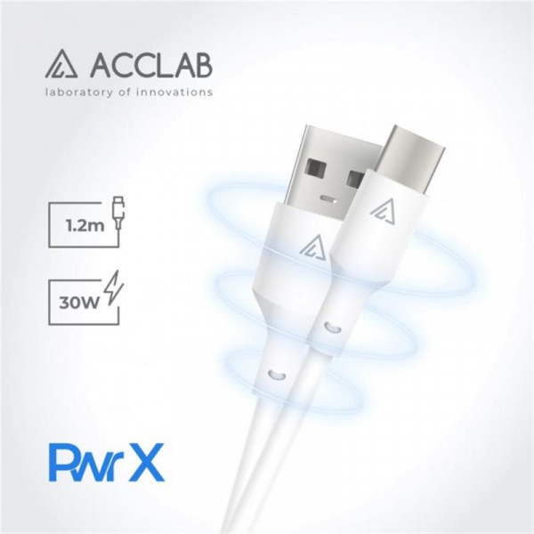 Фото - Кабель ACCLAB PwrX USB-USB Type-C 1.2m 30W White (1283126559532)
