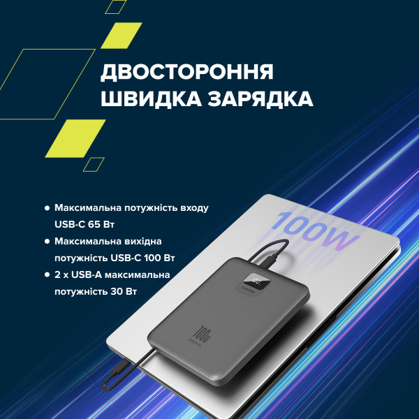 Фото - Батарея мобільна Canyon PB-2008 LED FLAT 20000 mAh PD100W QC3.0 Dark Grey (CNE-CPB2008DG)