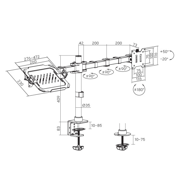 Фото - Кріплення настільне OfficePro MA113B 17-49" 2-20 кг Black