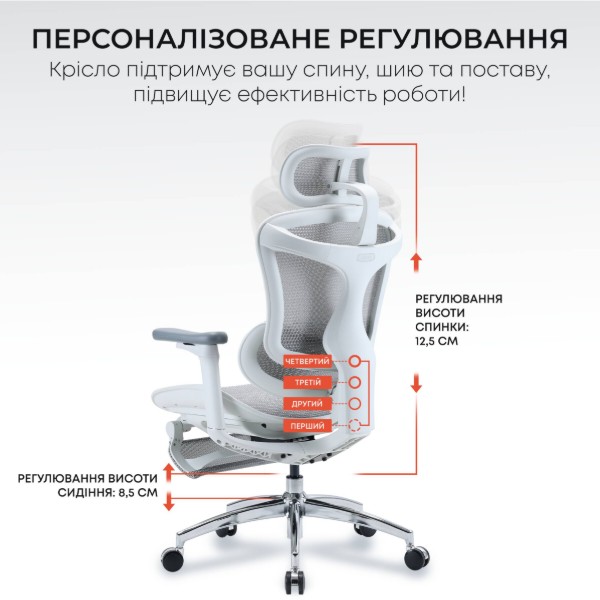 Фото - Крісло офісне Sihoo DORO C300L Mesh White with footrest (DORO-C300L-A3-102-JT)