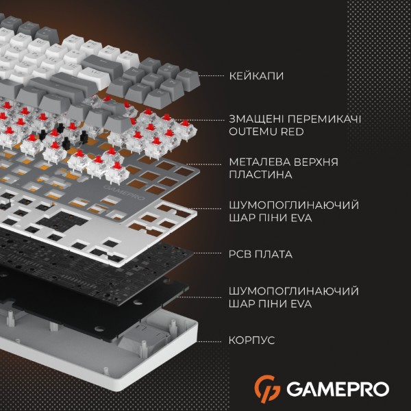 Фото - Клавіатура дротова GamePro Genesis Metallic Outemu Red Swithes USB Gray (MK110G)