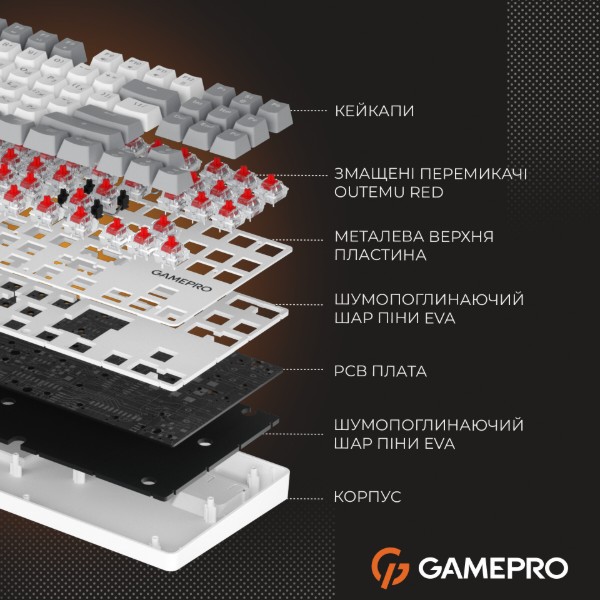 Фото - Клавіатура дротова GamePro Genesis Metallic Outemu Red Swithes USB White (MK110W)