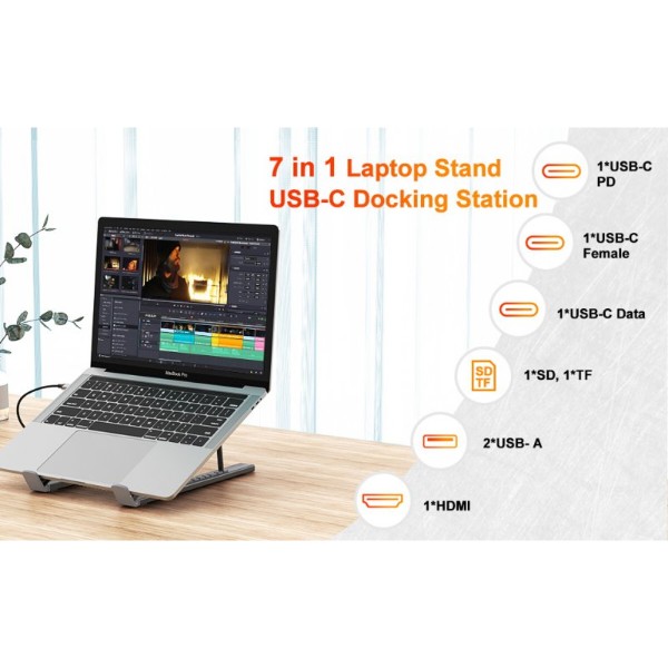 Фото - Подставка под ноутбук Choetech USB-C 7-в-1 (HUB-M48-GY)
