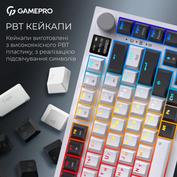 Фото - Клавіатура бездротова ігрова GamePro Asgard Valhalla Pro QLAB Sakura Switch Bluetooth/2.4G/USB White With Display (MK160-W-D-QS-PRO)