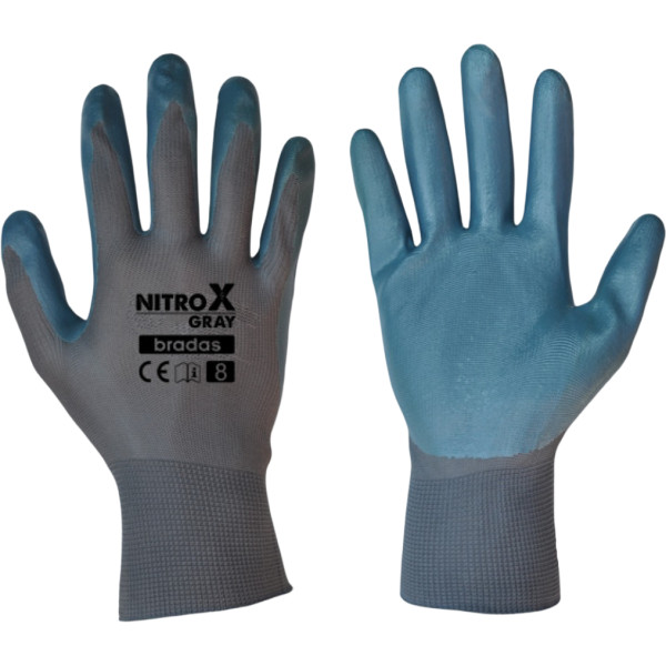 Фото - Рукавички садові BRADAS Nitrox Gray з нітриловим покриттям, розмір 8, 12 пар Сірі з блакитним (RWNGY8) Фото - Рукавички садові BRADAS Nitrox Gray з нітриловим покриттям, розмір 8, 12 пар Сірі з блакитним (RWNGY8)