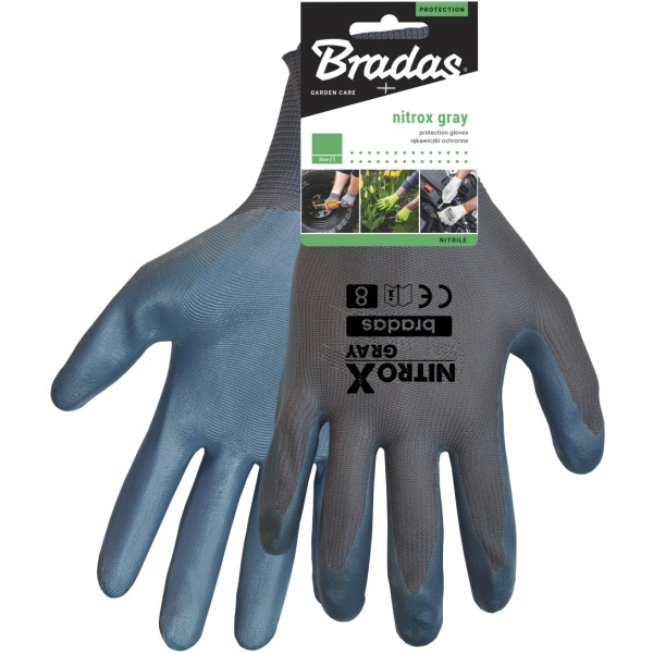Фото - Рукавички садові BRADAS Nitrox Gray з нітриловим покриттям, розмір 8, 12 пар Сірі з блакитним (RWNGY8)