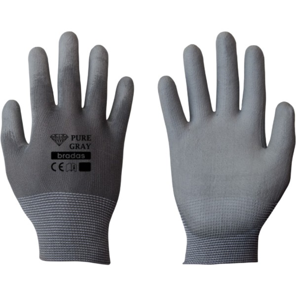 Фото - Рукавички садові BRADAS Pure Gray з ПУ-покриттям розмір 8 12 пар Сірі (RWPGY8)