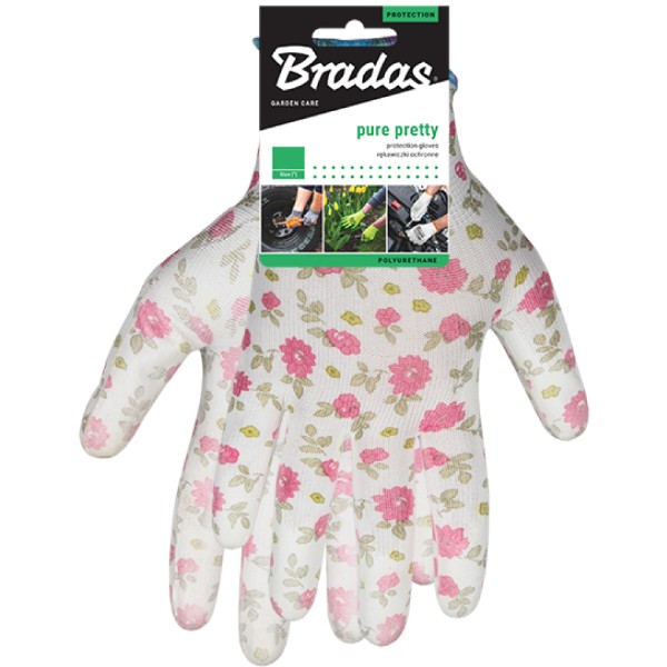 Фото - Перчатки садовые BRADAS Pure Pretty с ПУ-покрытием размер 6 12 пар Розовые с белым (RWPPR6)