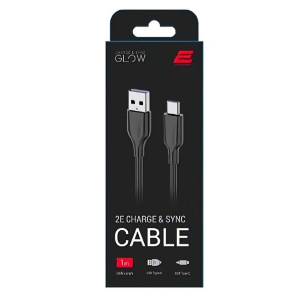 Фото - Кабель 2E USB-A - USB-C Glow 1 m Black (2E-CCAC-BL)