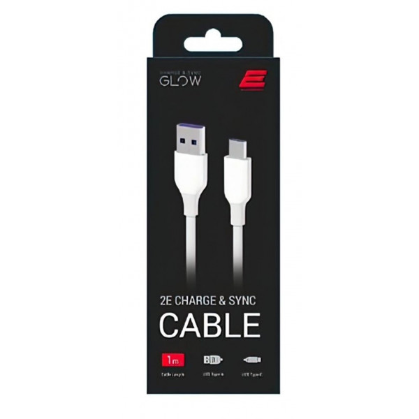 Фото - Кабель синхронізації даних 2E USB-A - USB-C Glow 1 m White (2E-CCAC-WH)