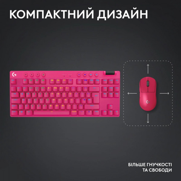 Фото - Клавіатура бездротова ігрова Logitech G Pro X TKL LightSpeed Magenta (920-012159)