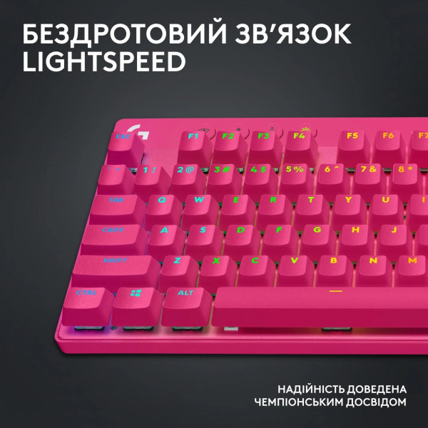 Фото - Клавіатура бездротова ігрова Logitech G Pro X TKL LightSpeed Magenta (920-012159)