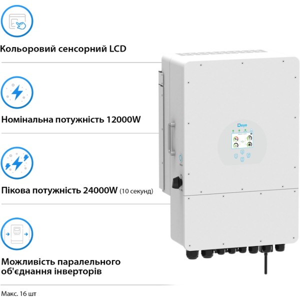 Фото - Система зберігання енергії Deye SUN-12K-SG02LP1-EU-AM3-3DY15.36K-LFP-W