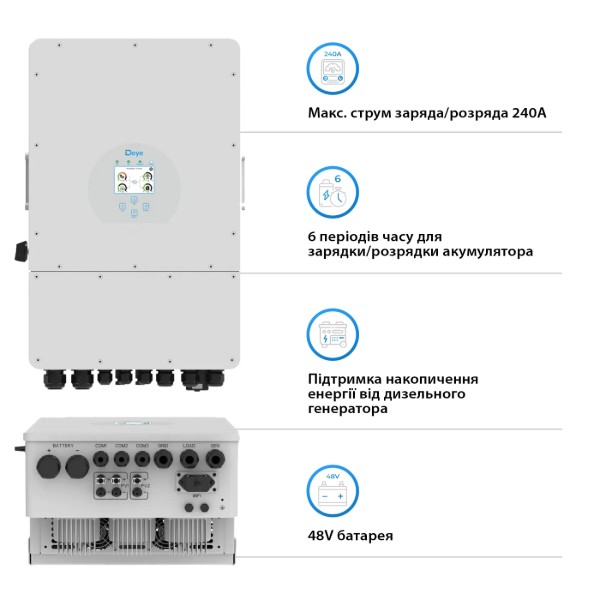 Фото - Система зберігання енергії Deye SUN-12K-SG04LP3-EU-4GS19.2K-LFP (3ф, 12kW, 48V, 400Ah, LiFePO4)