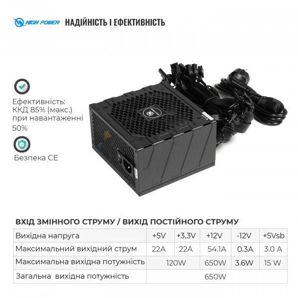 Фото - Блок живлення для ПК HighPower 650W 80+ Bronze (HP1-M650BR-H12S)
