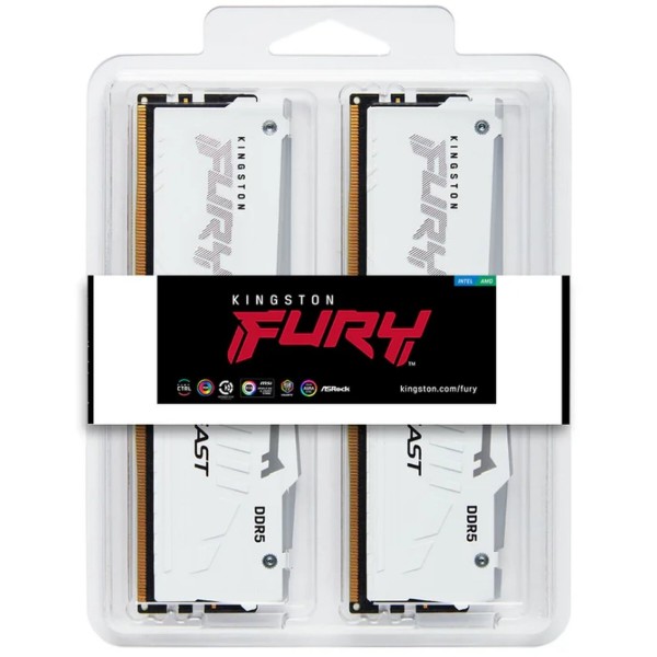 Фото - Память DDR Kingston FURY Beast White RGB DDR5 6400 64GB (2x32GB) (KF564C32BWEAK2-64)