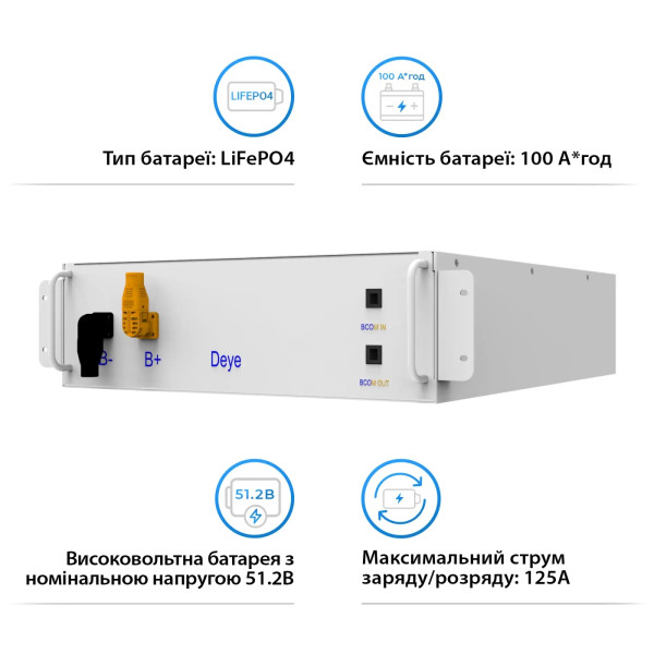 Фото - Батарея для сонячного інвертора Deye BOS-G LiFePO4 HV 51.2v 100AH 5.12kwh no BMS (BOS-GM5.1)