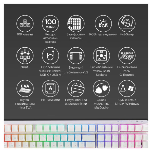 Фото - Клавиатура проводная игровая Ducky One 3 Cherry MX Speed Silver RGB White UA (DKON2108ST-PUAPXPWWWSC1)