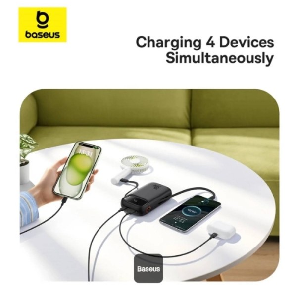 Фото - Батарея мобільна Baseus QPow2 20000mAh 30W USB-A+USB-C Built-in 2xUSB-C Cable Black (P10055009113-00)