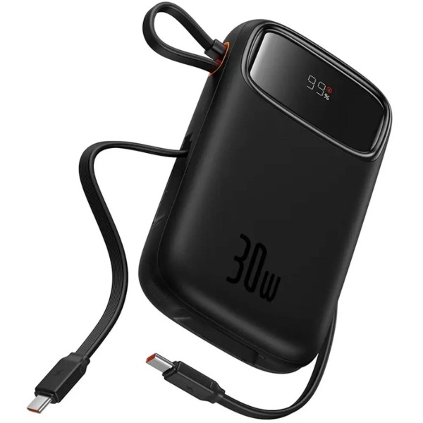 Фото - Батарея мобільна Baseus QPow2 20000mAh 30W USB-A+USB-C Built-in 2xUSB-C Cable Black (P10055009113-00)