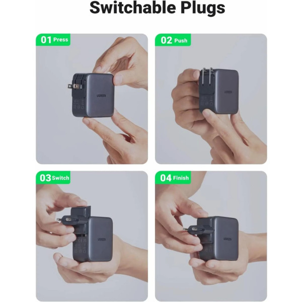 Фото - Мережевий зарядний пристрій UGREEN CD296 65W 3xUSB (2хUSB-C+USB-A) GaN Fast Charger Black/Grey (90409)