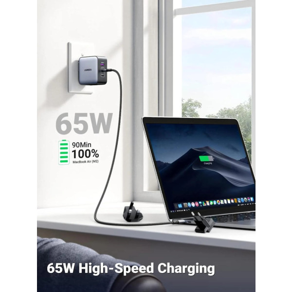 Фото - Мережевий зарядний пристрій UGREEN CD296 65W 3xUSB (2хUSB-C+USB-A) GaN Fast Charger Black/Grey (90409)