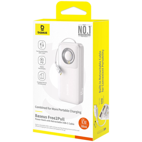 Фото - Батарея мобільна Baseus Free2Pull 20000mAh 65W USB-C Built-in USB-C Cable Grey (P10073700843-00)