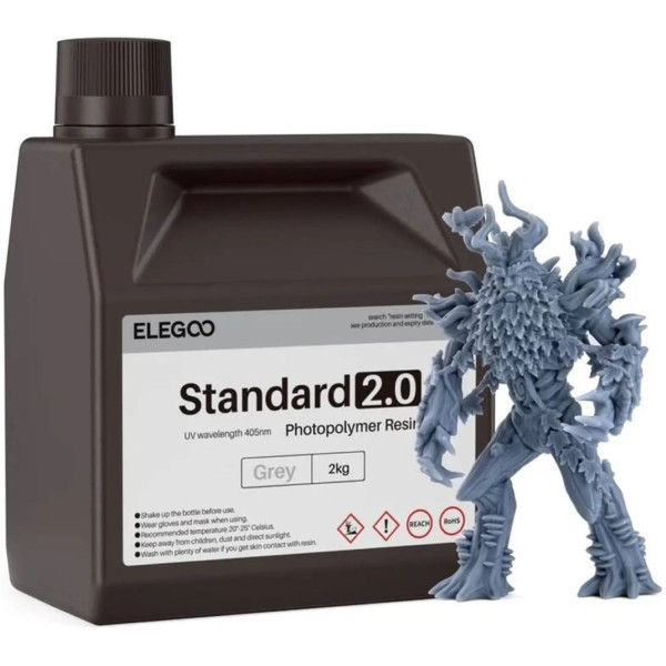 Фото - Гумовий фотополімер Elegoo Standard 2.0 Resin 2 кг Grey (50.103.0126)